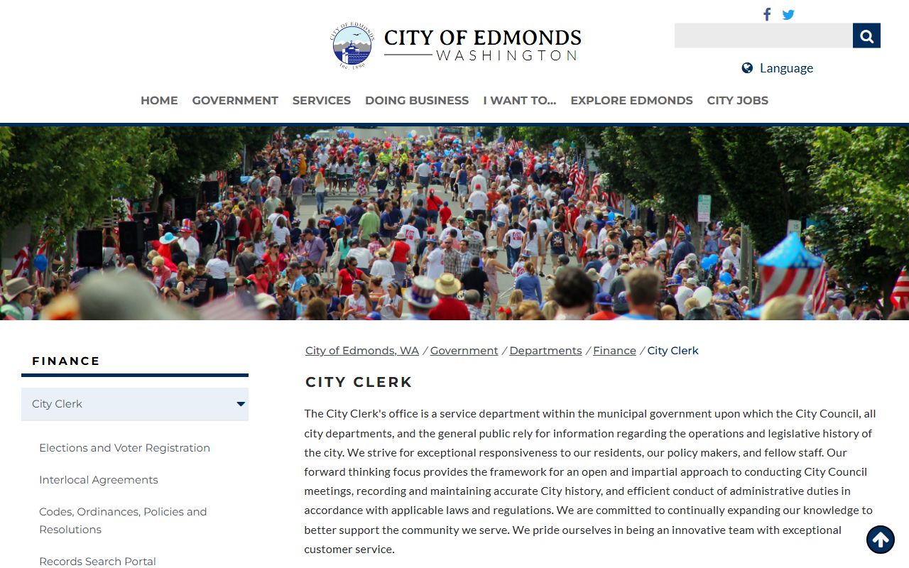 Edmonds City Clerk office which handles public records requests for city documents