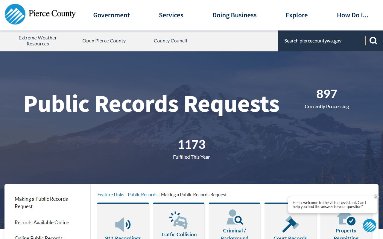 Pierce County public records portal for Frederickson death index and vital records access