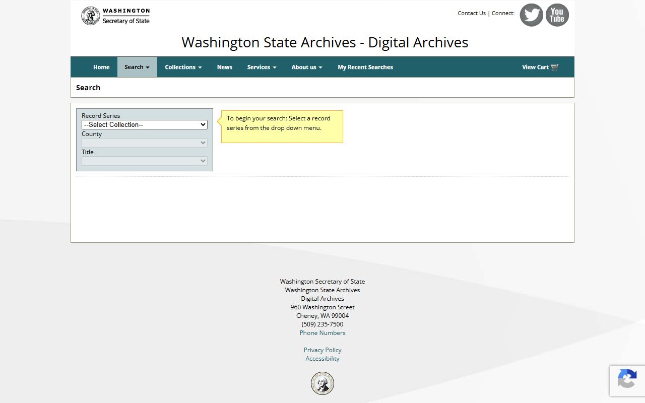Washington State Digital Archives search interface for Mill Creek East death index records