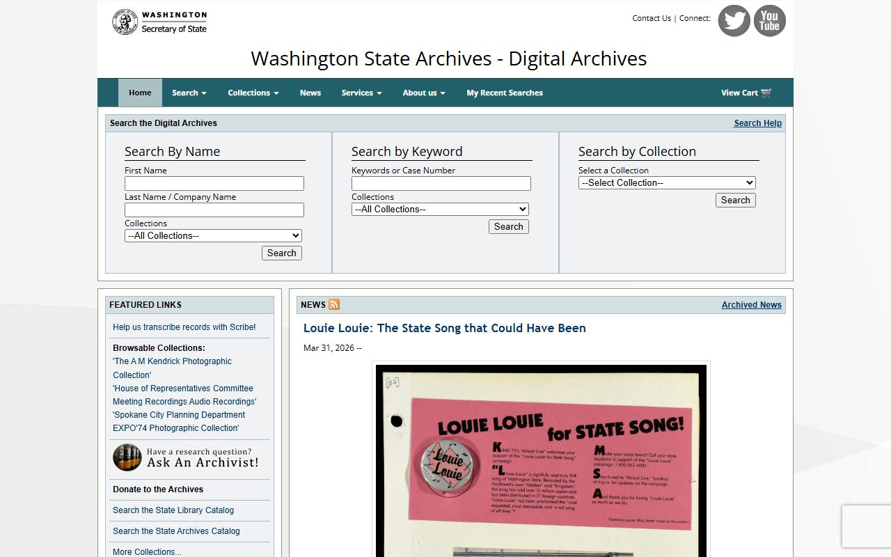 Washington State Digital Archives search interface for Richland death index records