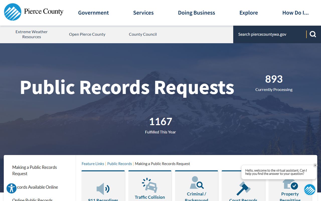 Pierce County public records portal serving Spanaway unincorporated community
