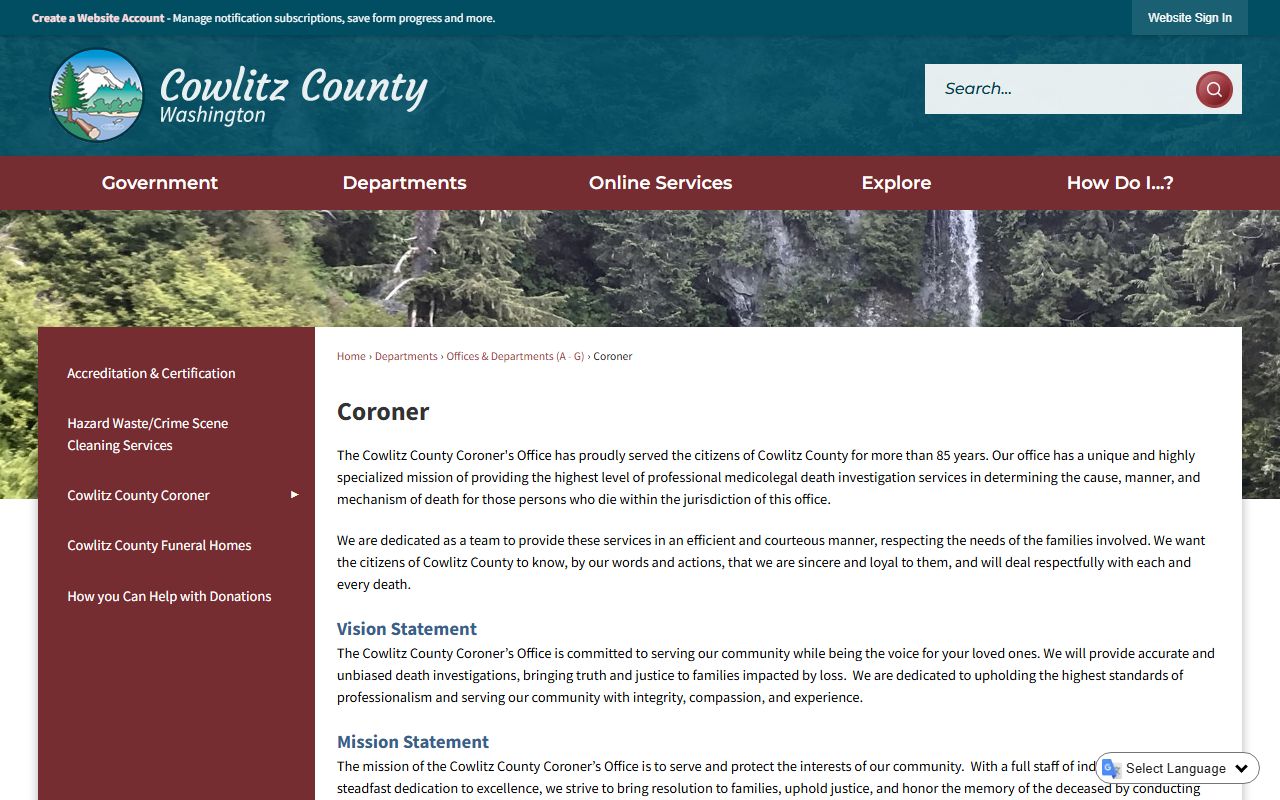 Cowlitz County Coroner office website