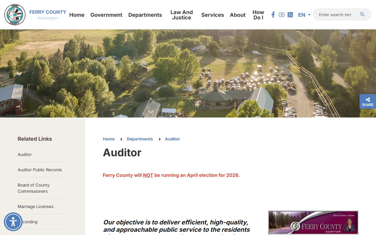 Ferry County Auditor office in Republic Washington