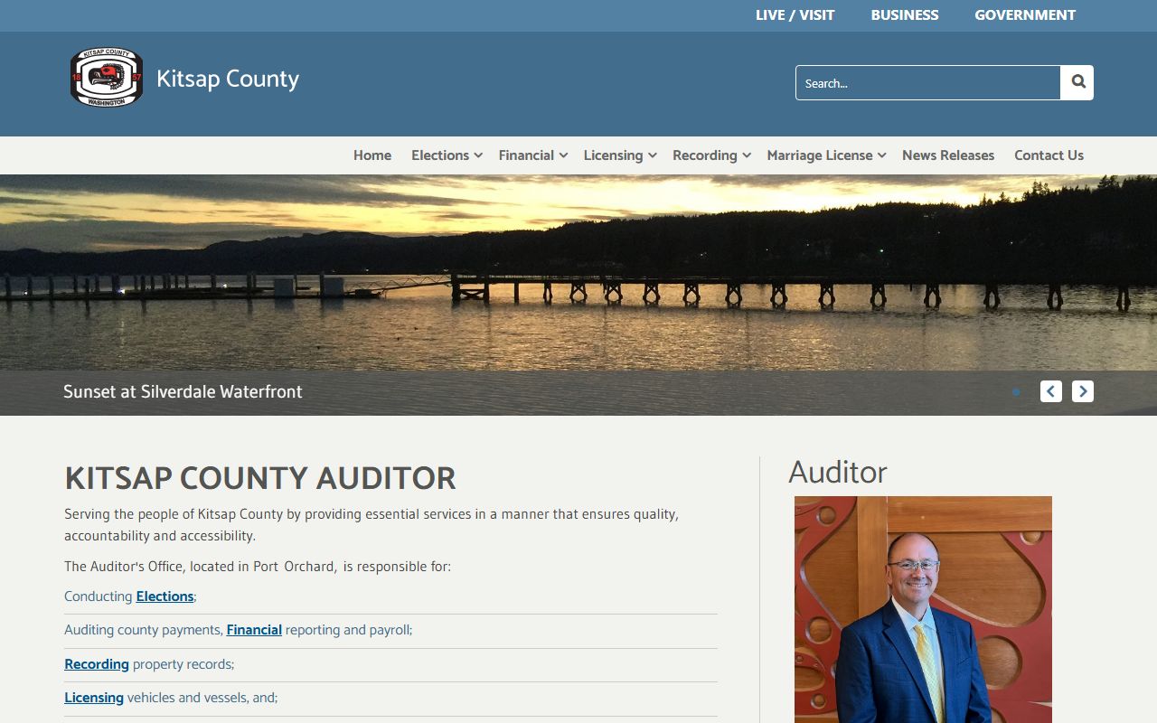 Kitsap County Auditor office website showing records and services