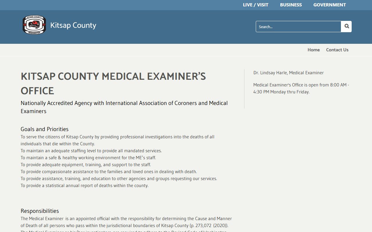 Kitsap County Coroner office which investigates deaths in Bremerton and surrounding areas