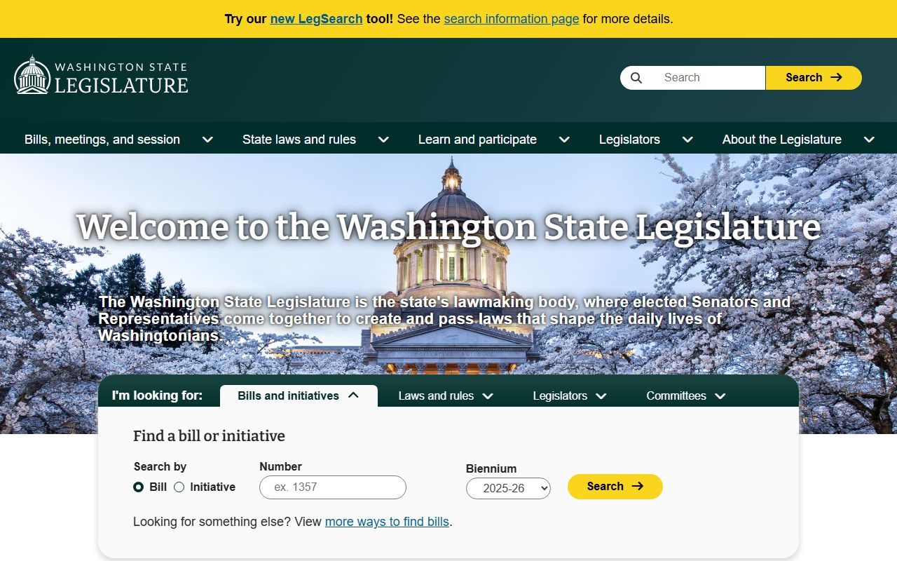 Washington State Legislature website showing vital statistics laws